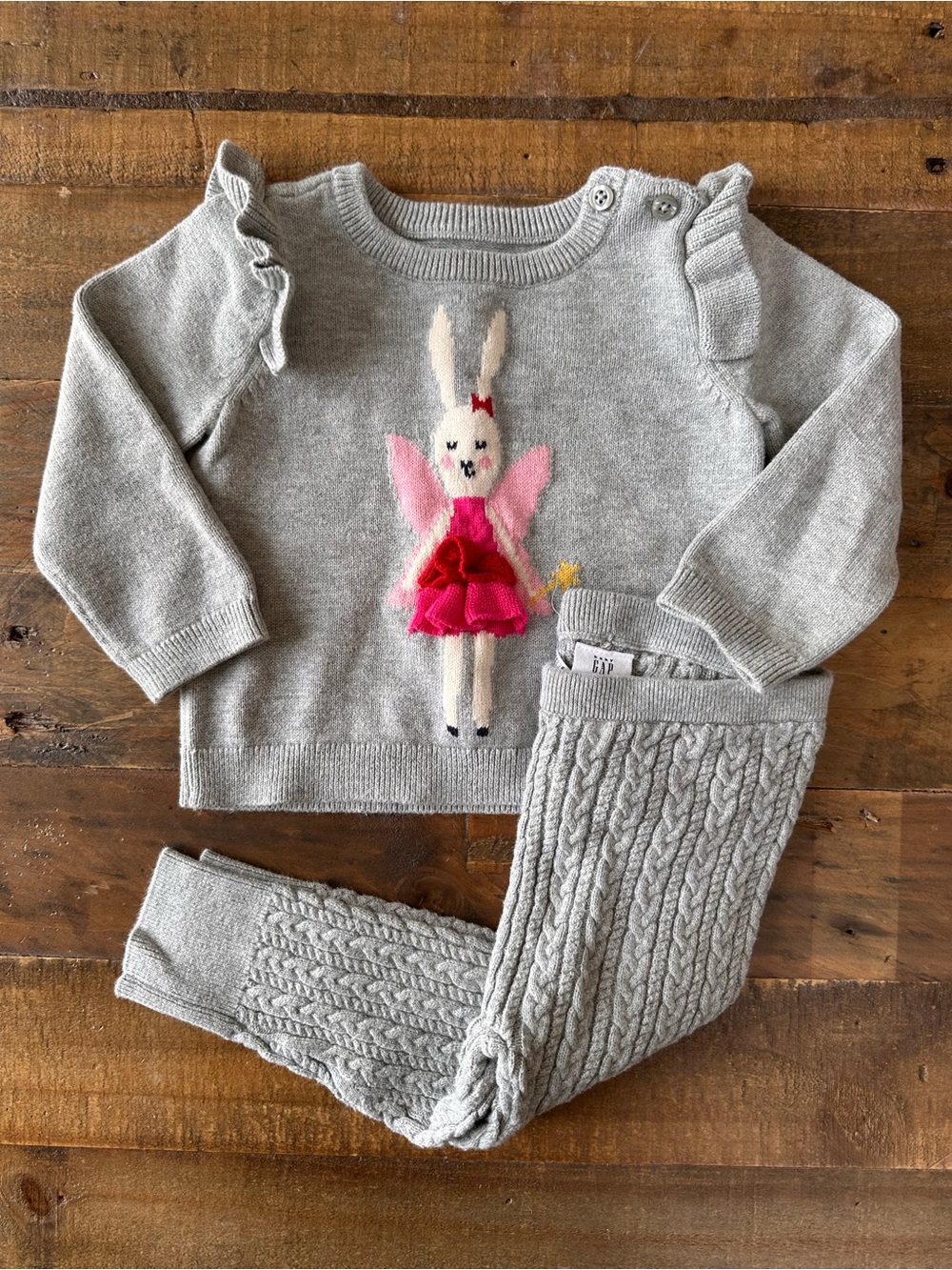 Baby Gap Pink Fairy Bunny Sweater with Cable Knit Leggings
